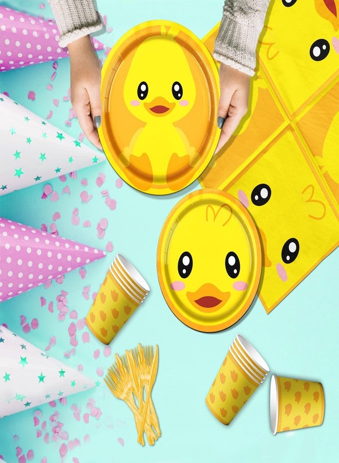 Dydamud Rubber Duck Party Supplies,Happy Birthday Duckie Tableware Set Duck Plates Yellow Baby Shower Napkins Cups for Waddle It Be Gender Reveal Party,One Lucky Duck Birthday Decorations - Image 4